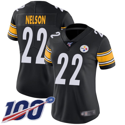Women Pittsburgh Steelers Football #22 Limited Black Steven Nelson Home 100th Season Vapor Untouchable Nike NFL Jersey